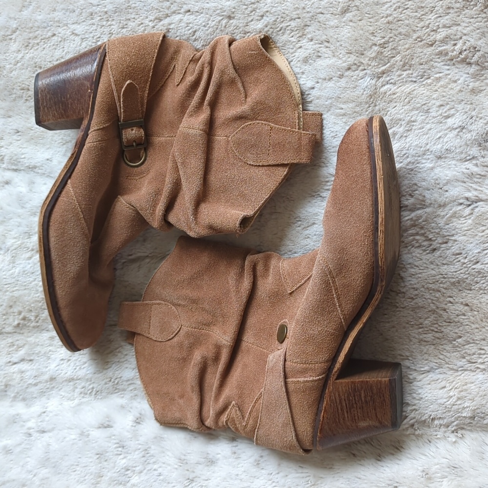 Decree Light Brown Suede Leather Ankle Western Heel Ankle Booties Shoes Size 10 - Picture 5 of 8